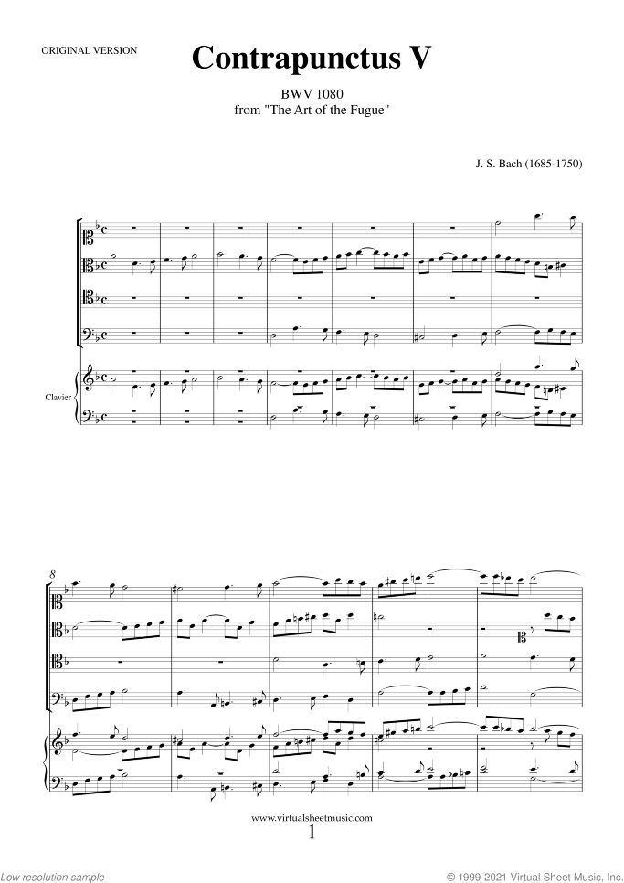The Art of the Fugue sheet music for piano solo (organ or harpsichord) by Johann Sebastian Bach, classical score, intermediate piano (organ or harpsichord)