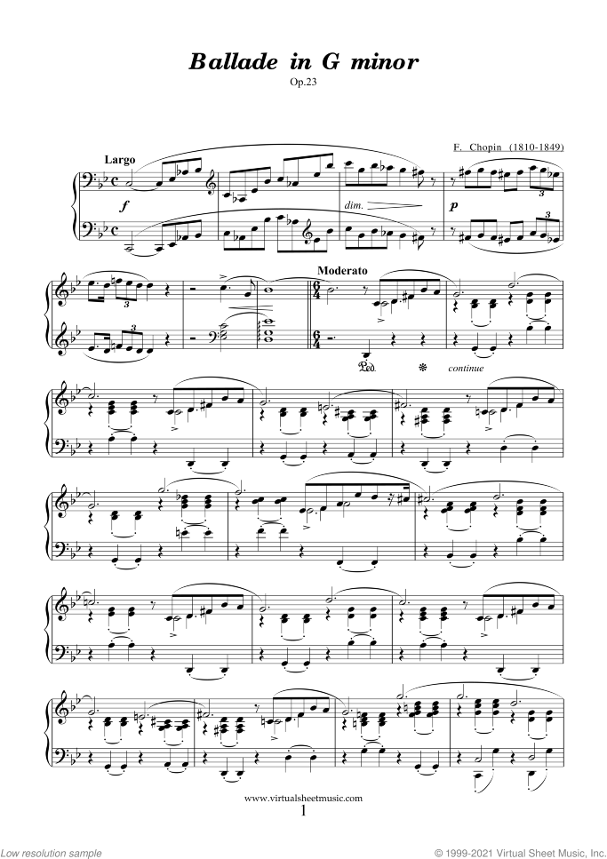 Ballades Op.23 and Op.38 (coll. 1) sheet music for piano solo by Frederic Chopin, classical score, advanced skill level