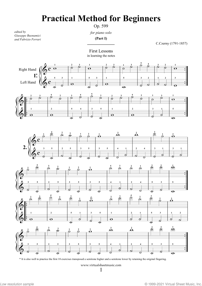 Practical Method for Beginners Op.599 sheet music for piano solo by Carl Czerny, classical score, easy/intermediate skill level