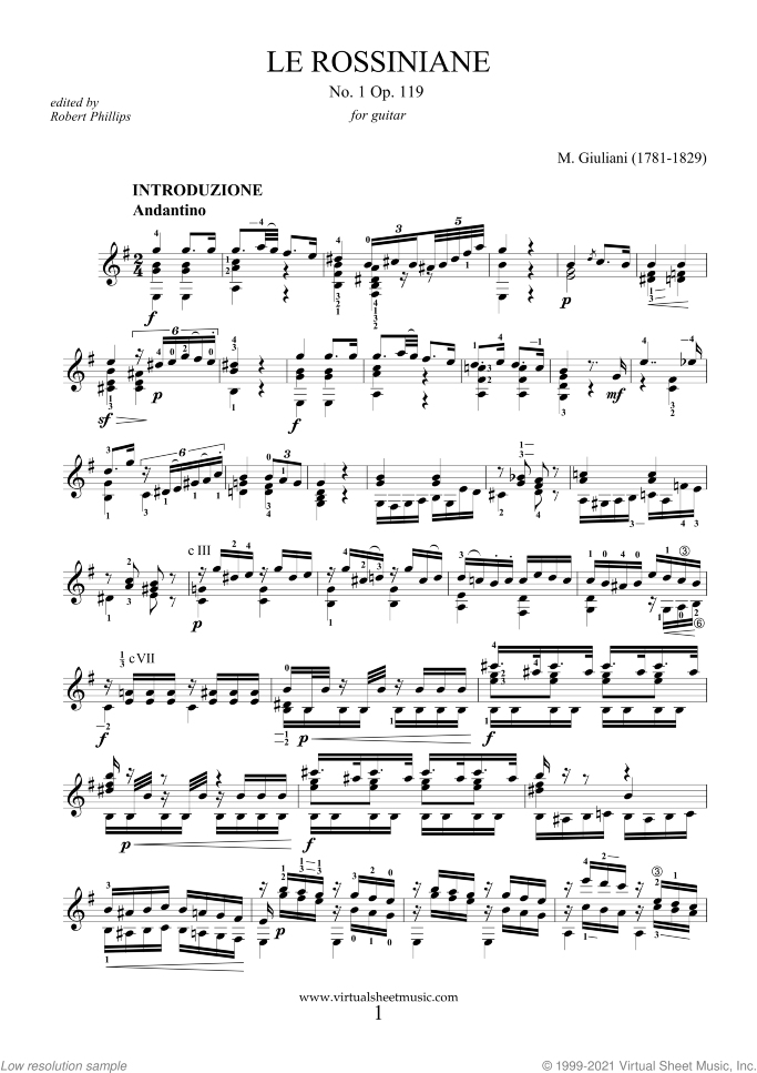 Le Rossiniane No.1 sheet music for guitar solo by Mauro Giuliani, classical score, intermediate/advanced skill level