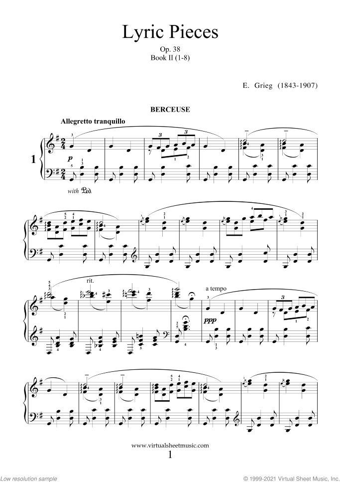Lyric Pieces sheet music for piano solo by Edvard Grieg, classical score, intermediate skill level