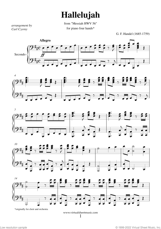 Hallelujah Chorus from Messiah (parts) sheet music for piano four hands by George Frideric Handel, classical score, intermediate/advanced skill level