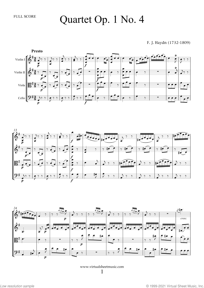 String Quartets Op.1 No.4-6 (f.score) sheet music for string quartet by Franz Joseph Haydn, classical score, intermediate skill level