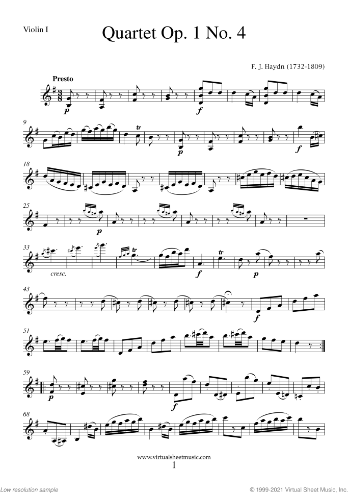 String Quartets Op.1 No.4-6 (parts) sheet music for string quartet by Franz Joseph Haydn, classical score, intermediate skill level