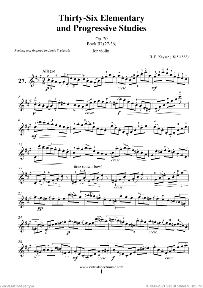 Etudes (27-36) sheet music for violin solo by Heinrich Ernst Kayser, classical score, intermediate skill level