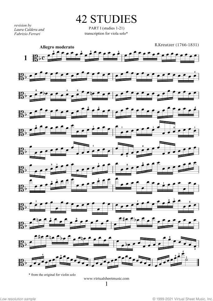 Studies (1-21) - part I sheet music for viola solo by Rudolf Kreutzer, classical score, intermediate/advanced skill level