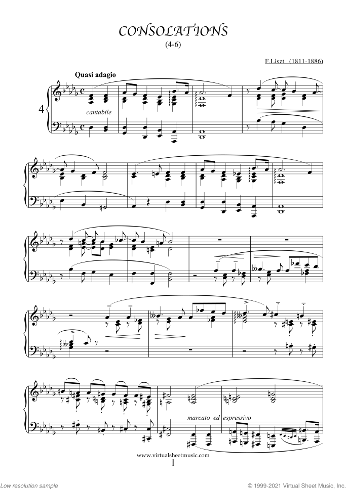Consolations (4-6) sheet music for piano solo by Franz Liszt, classical score, easy/intermediate skill level