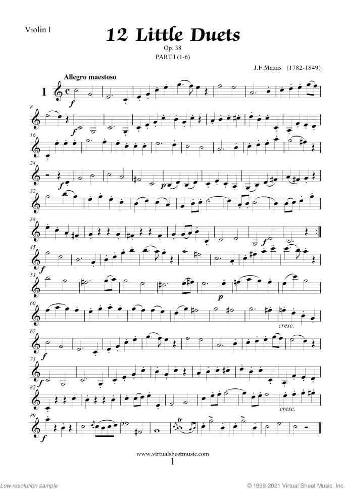 Little Duets Op.38 sheet music for two violins by Jaques Fereol Mazas, classical score, easy/intermediate duet