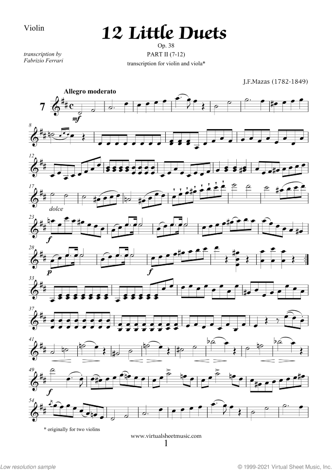 Little Duets Op.38 sheet music for violin and viola by Jaques Fereol Mazas, classical score, intermediate duet