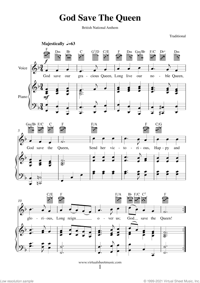 God Save The Queen (British Anthem) sheet music for piano, voice or other instruments, easy skill level
