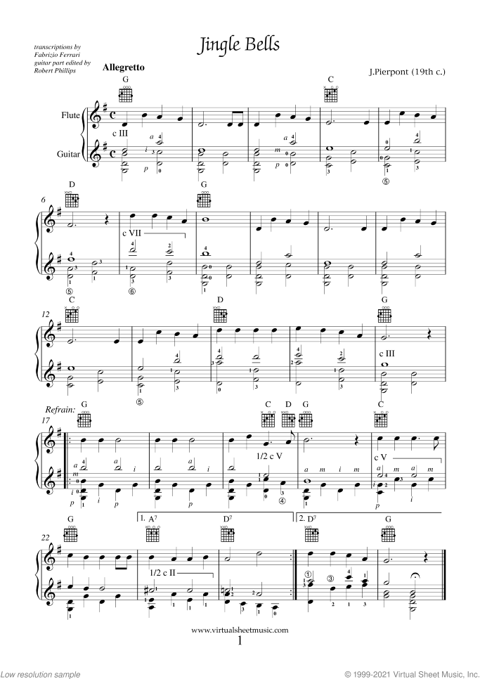 Christmas Sheet Music and Carols for flute and guitar, easy/intermediate duet