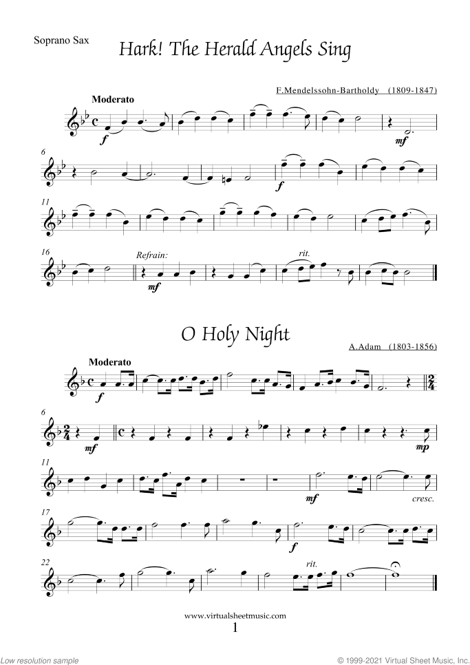 Christmas Sheet Music and Carols for saxophone quartet, easy/intermediate skill level