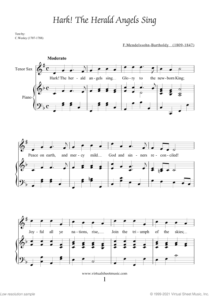 Christmas Sheet Music and Carols for tenor saxophone and piano, easy skill level