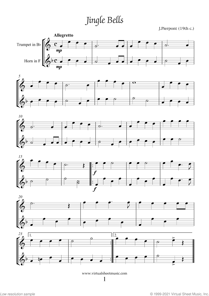 Christmas Sheet Music and Carols all the collections for trumpet and horn, easy/intermediate duet