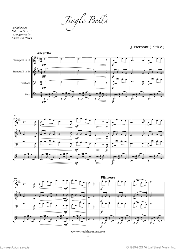 Christmas Variations - Advanced Christmas Carols (f.score) sheet music for brass quartet, Christmas carol score, advanced skill level