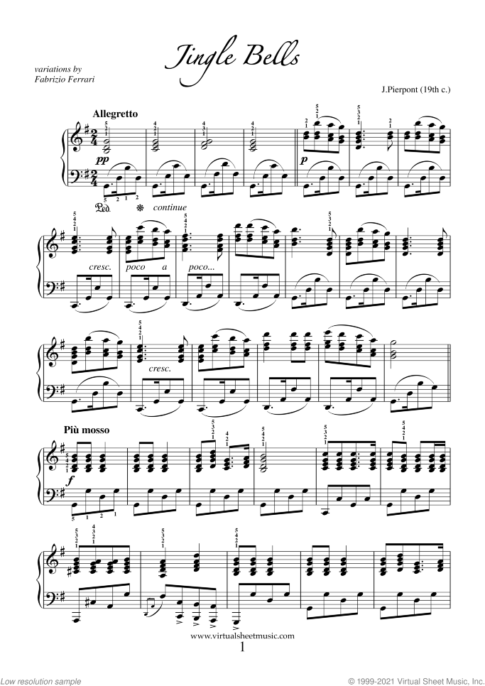 Christmas Variations (Advanced Christmas Carols) sheet music for piano solo, Christmas carol score, advanced skill level