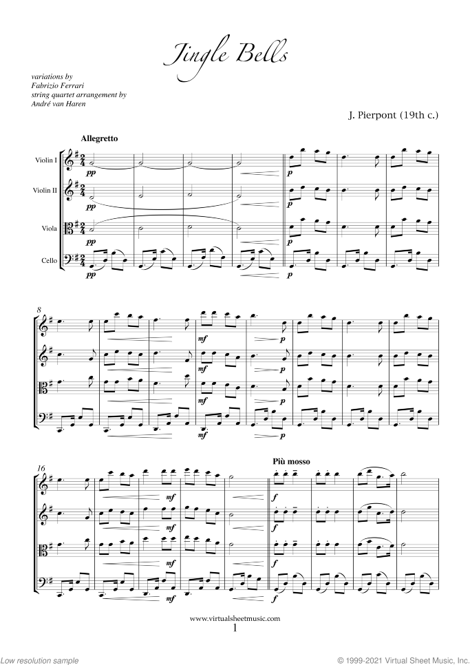 Christmas Variations - Advanced Christmas Carols (COMPLETE) sheet music for string quartet, Christmas carol score, advanced skill level