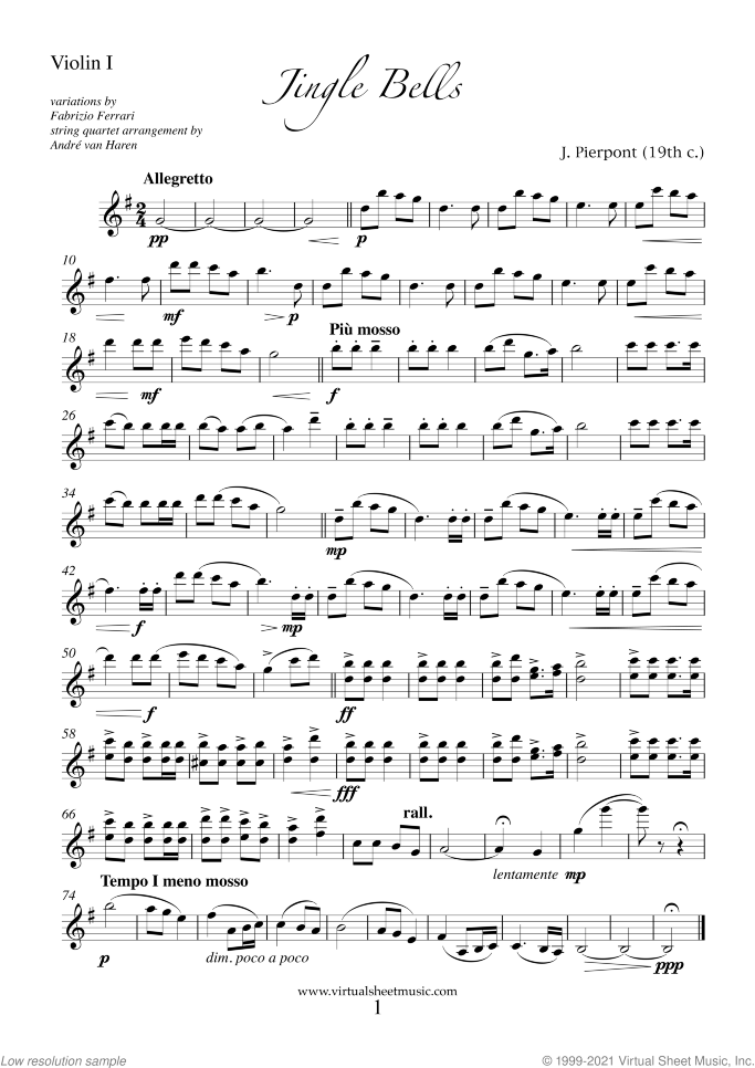 Christmas Variations - Advanced Christmas Carols (parts) sheet music for string quartet, Christmas carol score, advanced skill level