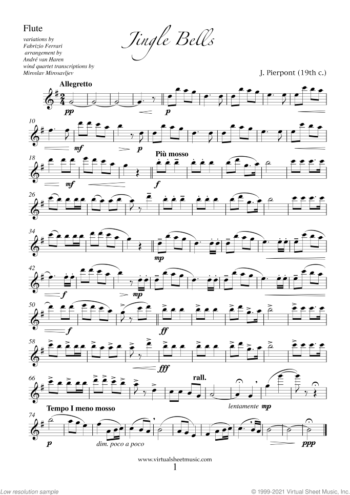 Christmas Variations - Advanced Christmas Carols (parts) sheet music for wind quartet, Christmas carol score, advanced skill level