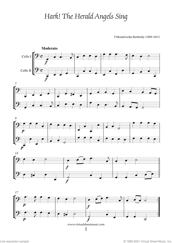 Christmas Sheet Music and Carols for two cellos, easy duet