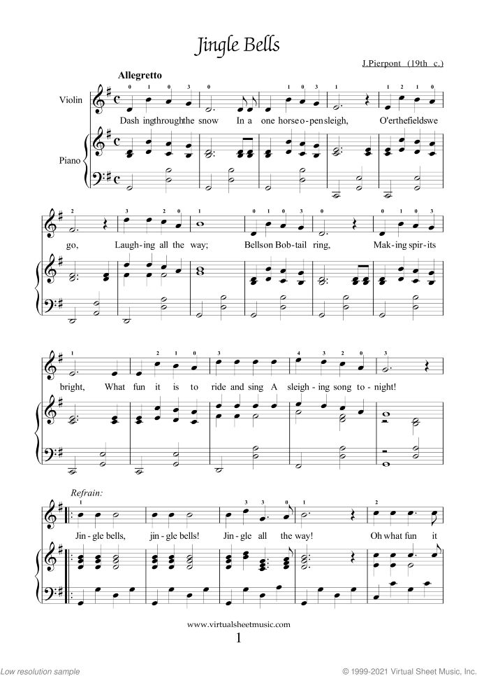 Christmas Sheet Music and Carols for violin and piano, easy skill level