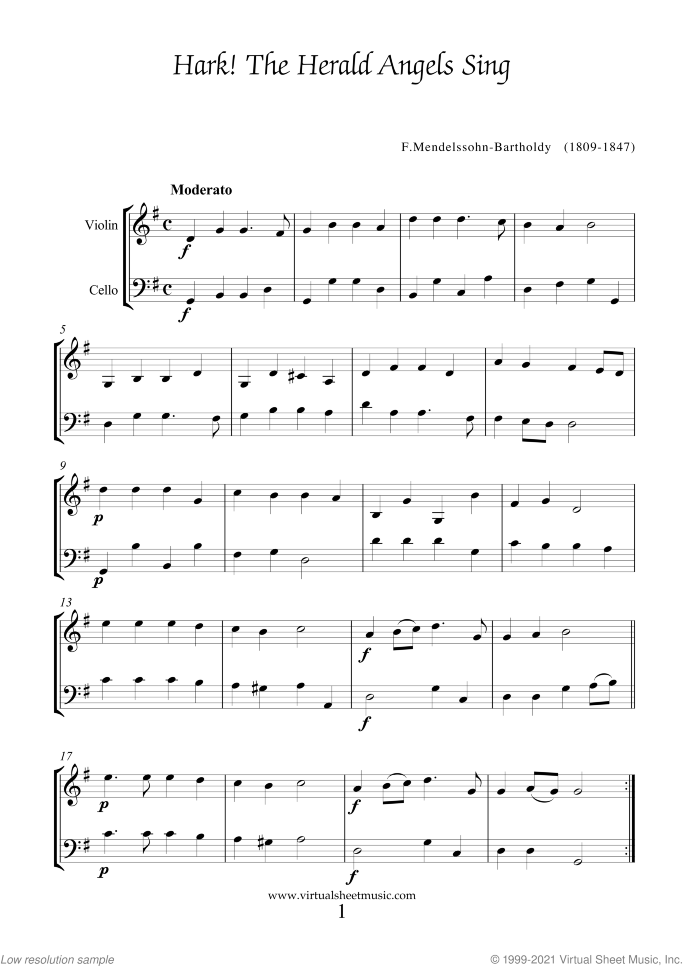 Christmas Sheet Music and Carols for violin and cello, easy duet