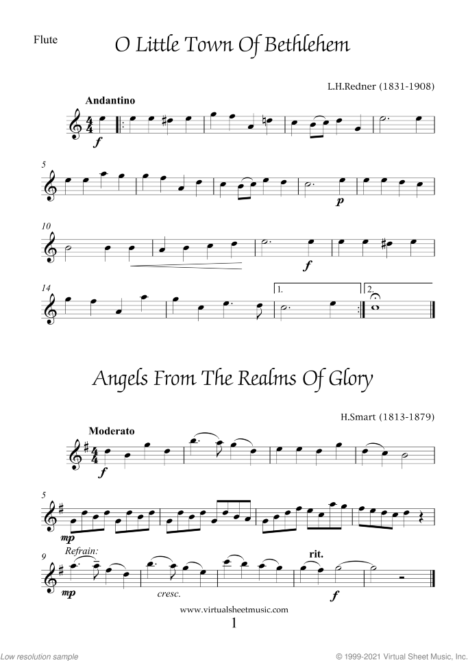 Christmas Sheet Music and Carols for wind quartet, easy skill level