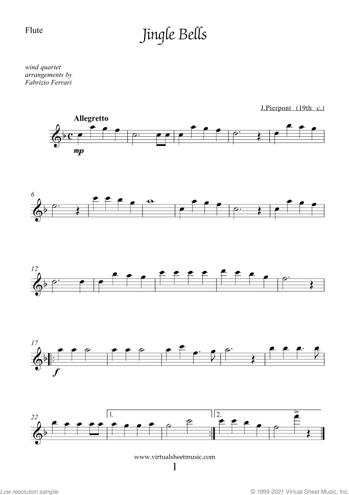 Christmas Sheet Music and Carols for wind quartet, easy skill level