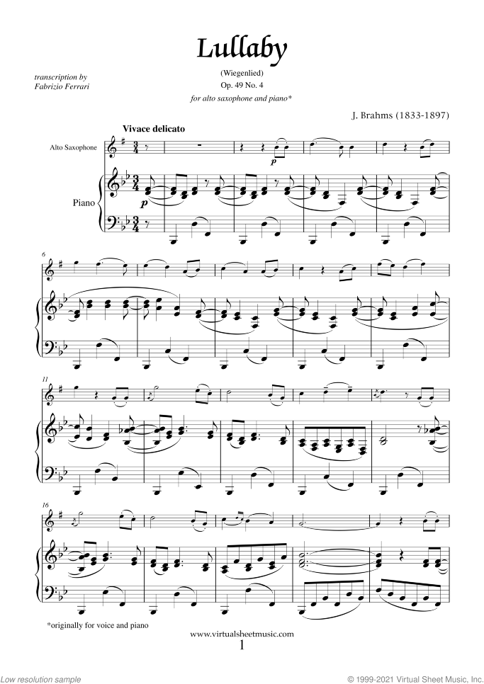 Mother's Day Collection sheet music for alto saxophone and piano, classical score, intermediate skill level