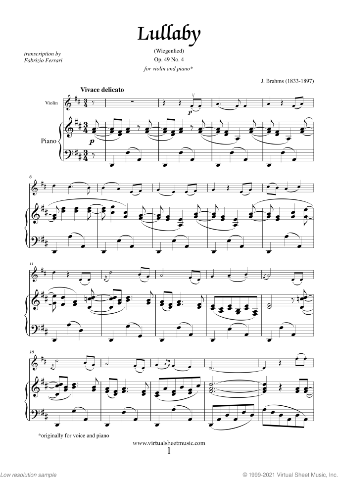 Mother's Day Collection sheet music for violin and piano, classical score, intermediate skill level