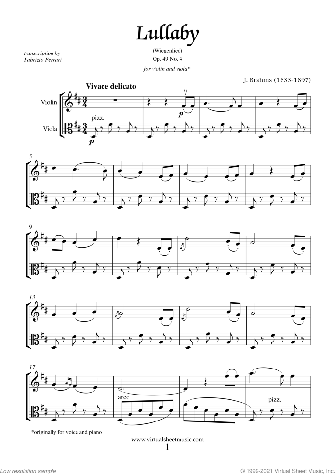 Mother's Day Collection sheet music for violin and viola, classical score, intermediate duet