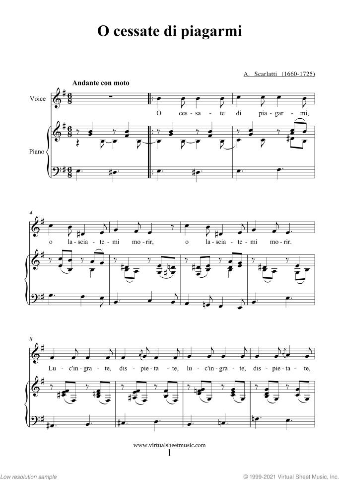 Old Italian Arias - coll. 1 sheet music for voice and piano, classical score, easy skill level