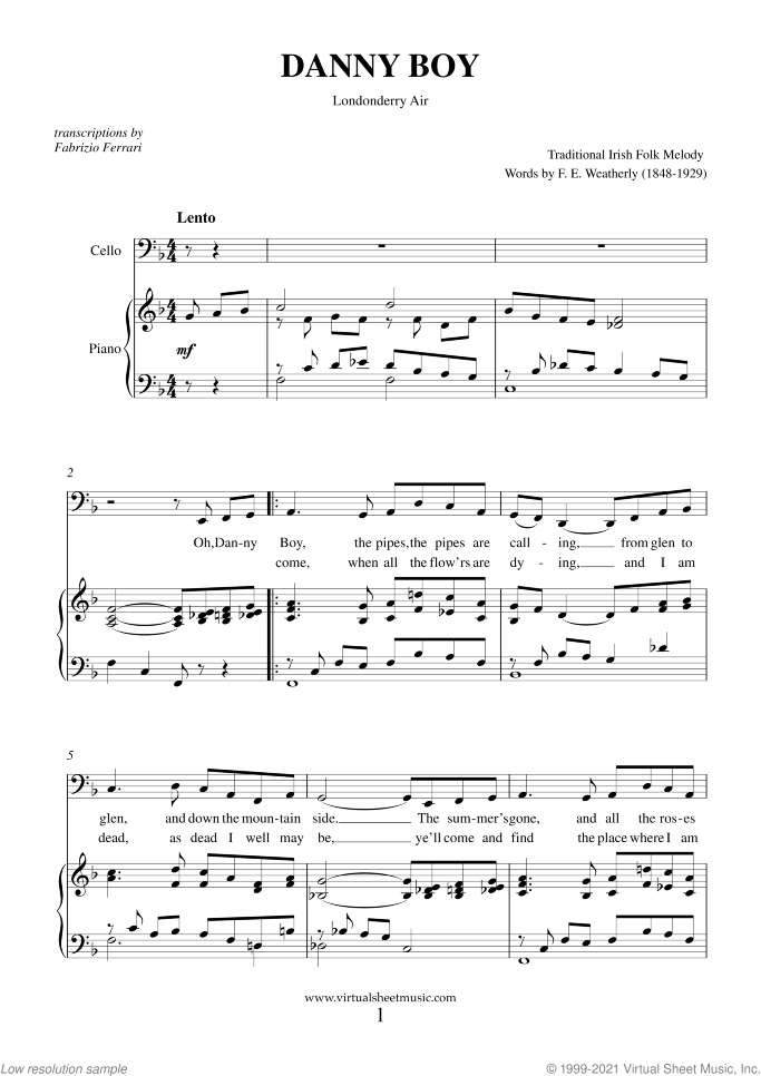 Saint Patrick's Day Collection sheet music for cello and piano, easy skill level