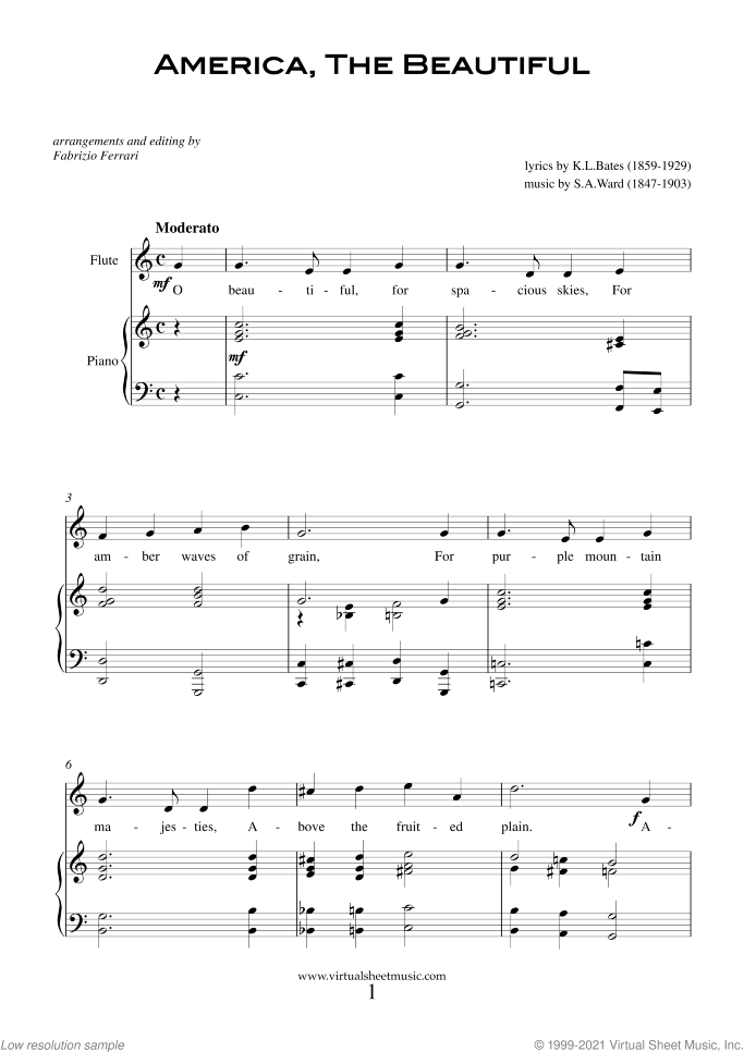 Patriotic Collection sheet music for flute and piano, easy skill level