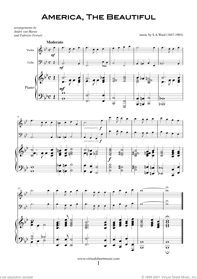 Patriotic Collection sheet music for violin, cello and piano, intermediate skill level