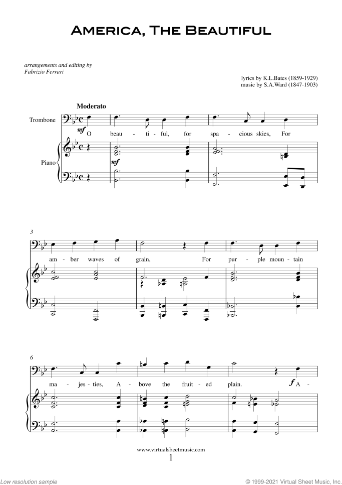 Patriotic Collection sheet music for trombone and piano, easy/intermediate skill level