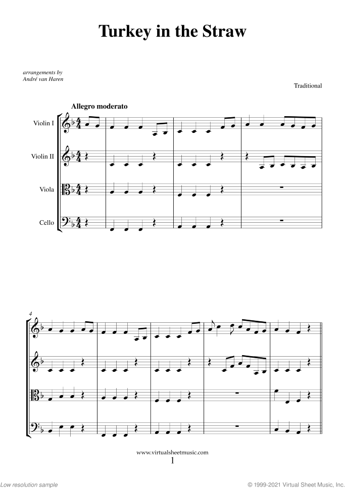 Thanksgiving Collection (f.score) sheet music for string quartet, easy skill level