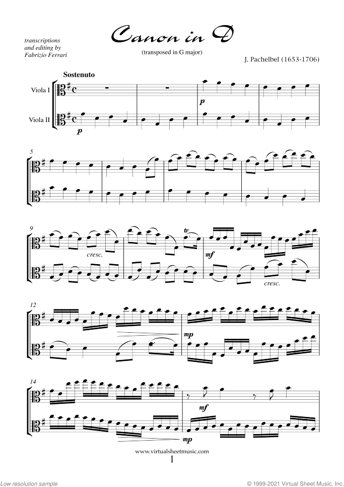 Valentine Sheet Music for two violas, classical score, intermediate/advanced duet