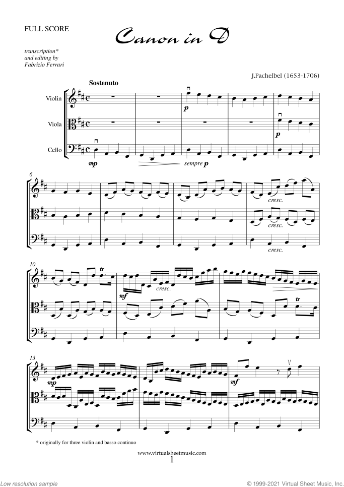 Valentine Sheet Music (f.score) for string trio, classical score, intermediate/advanced skill level