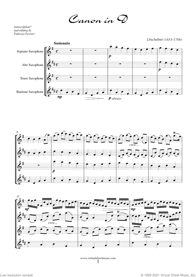Valentine Sheet Music (f.score) for saxophone quartet, classical score, intermediate/advanced skill level