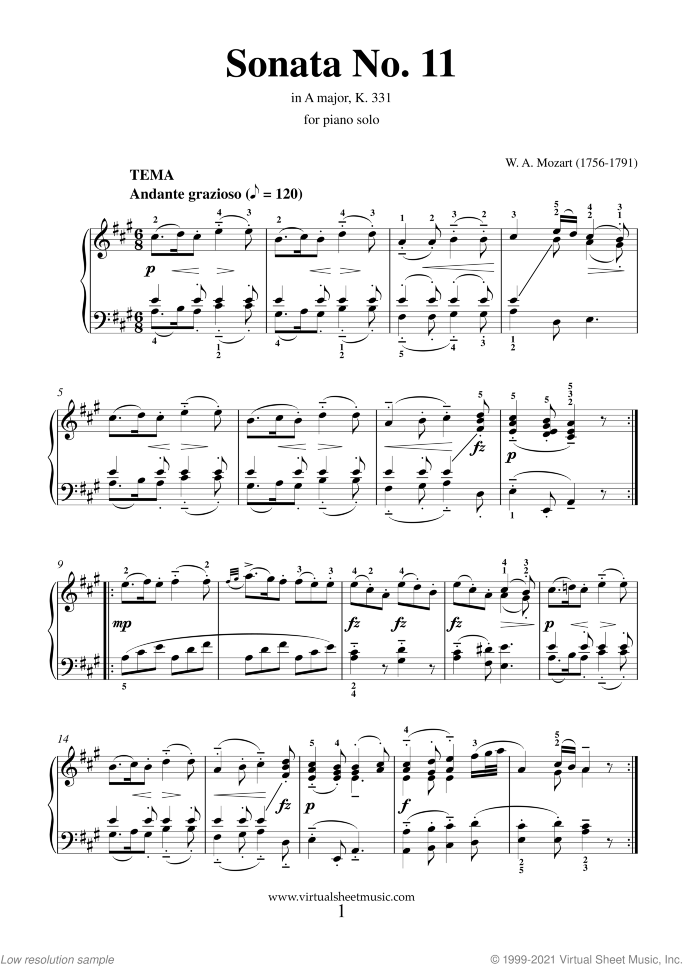Sonata "Alla Turca" - Turkish March K331 (New Edition) sheet music for piano solo by Wolfgang Amadeus Mozart, classical score, intermediate skill level