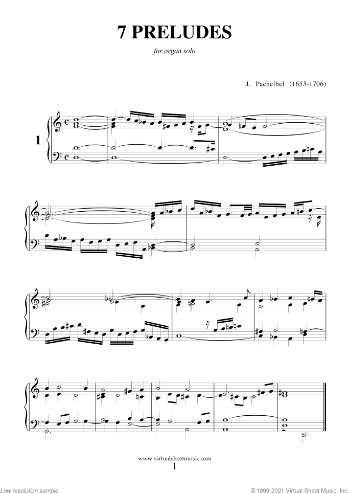 Preludes sheet music for organ solo by Johann Pachelbel, classical score, intermediate/advanced skill level