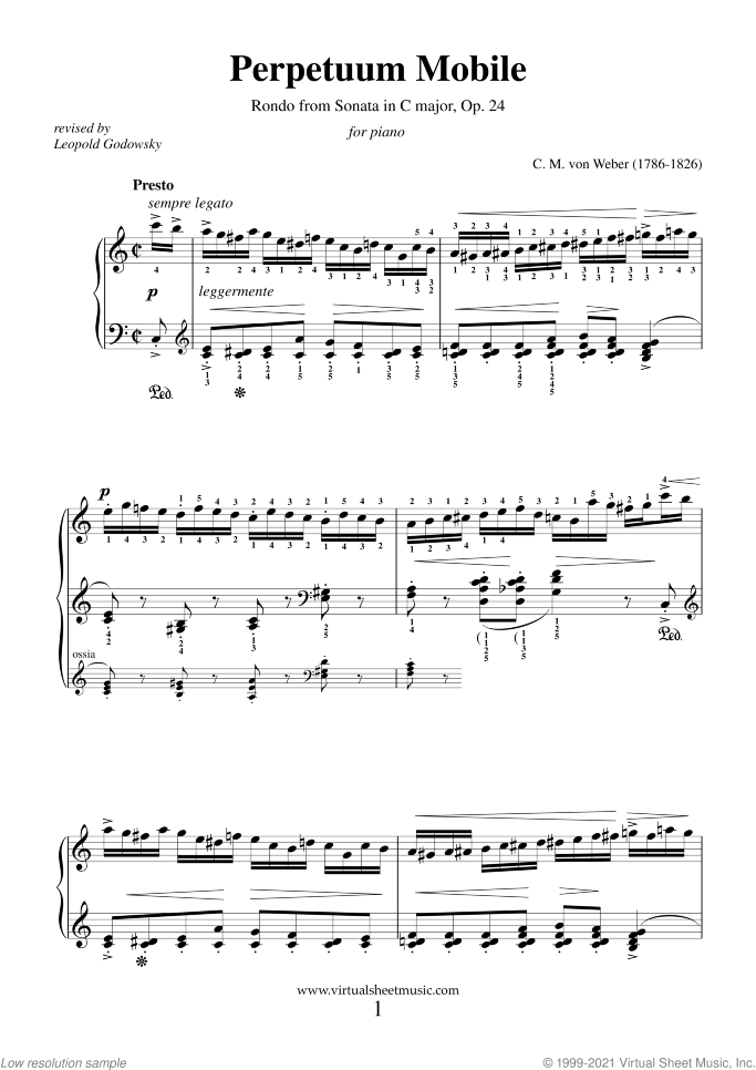 Perpetuum Mobile sheet music for piano solo by Carl Maria Von Weber, classical score, advanced skill level
