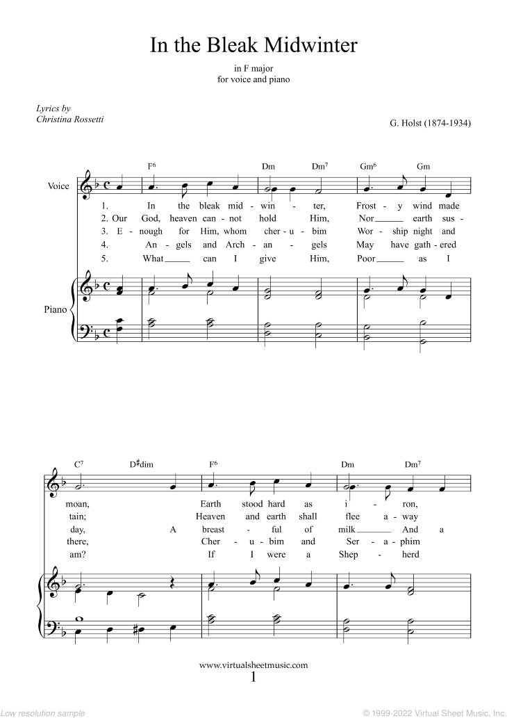 In The Bleak Midwinter Sheet Music For Voice And Piano PDF