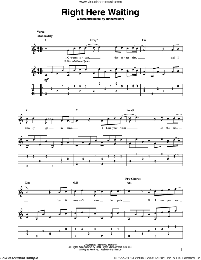Right Here Waiting Sheet Music For Guitar Solo PDF V