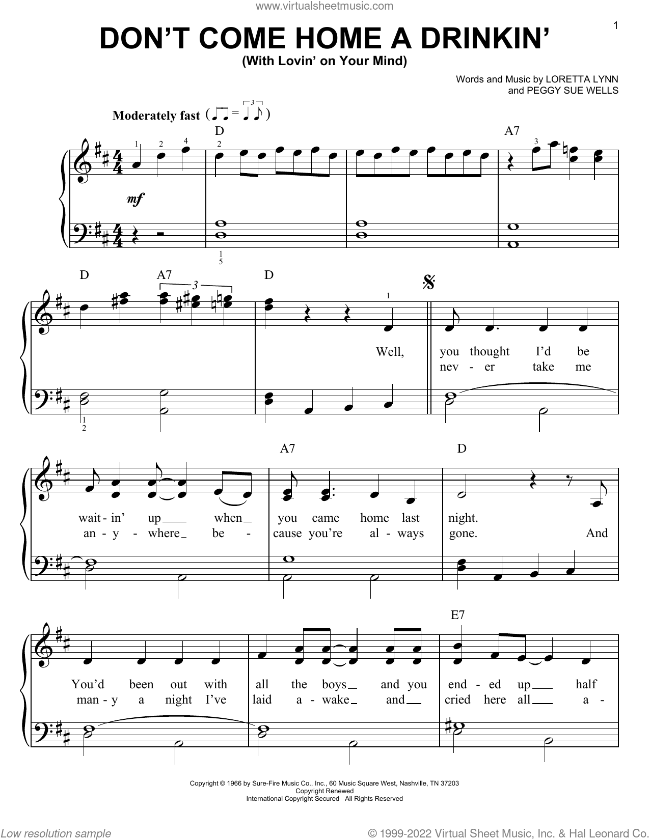 Don T Come Home A Drinkin With Lovin On Your Mind Sheet Music For