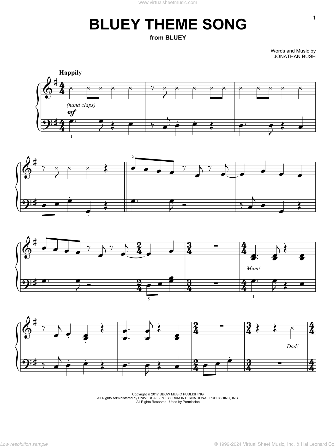 Bluey Theme Song Sheet Music For Piano Solo Pdf Interactive