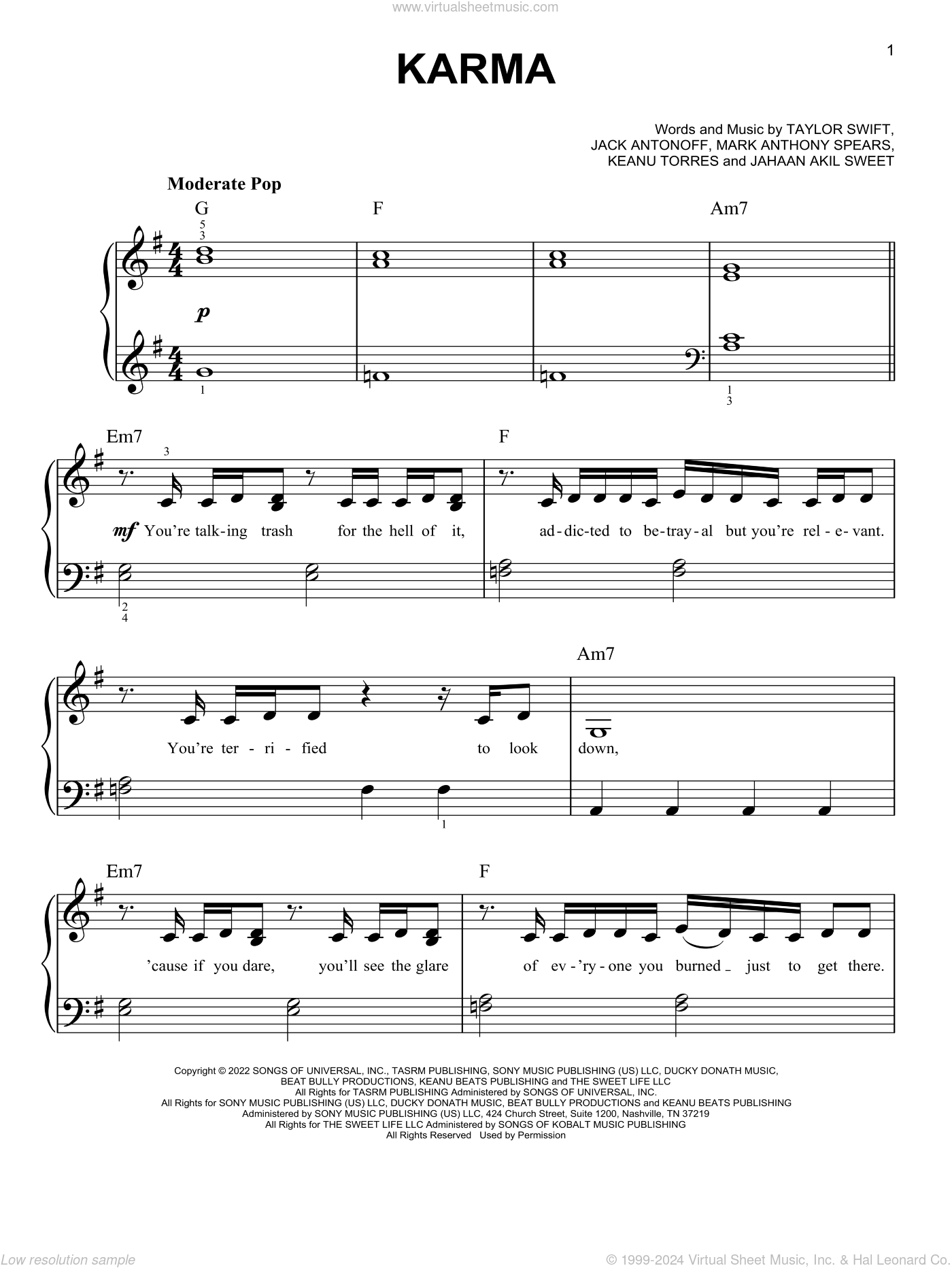 Karma Sheet Music For Piano Solo PDF Interactive