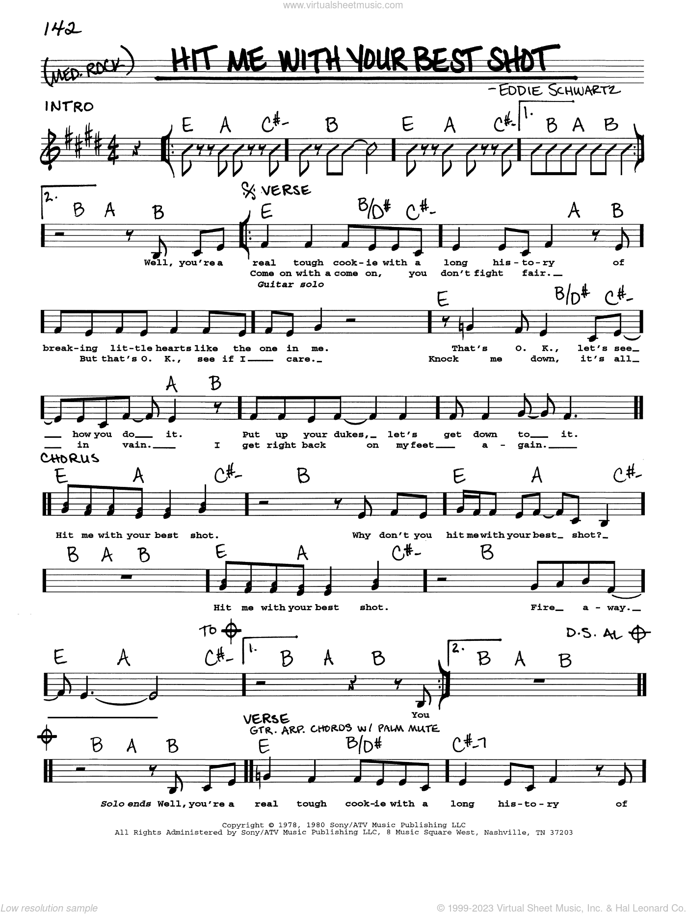 Hit Me With Your Best Shot Sheet Music Real Book With Lyrics