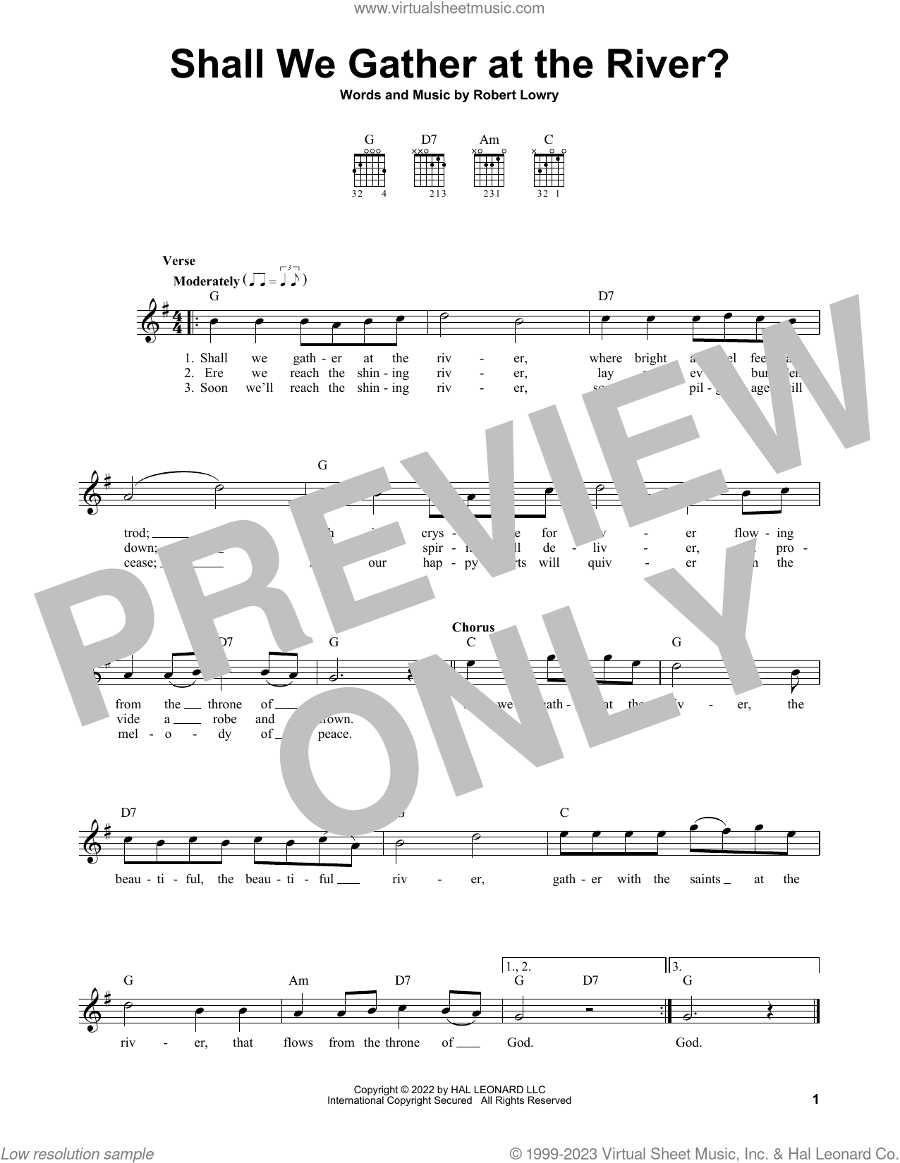 Shall We Gather At The River Easy Sheet Music For Guitar Solo Chords